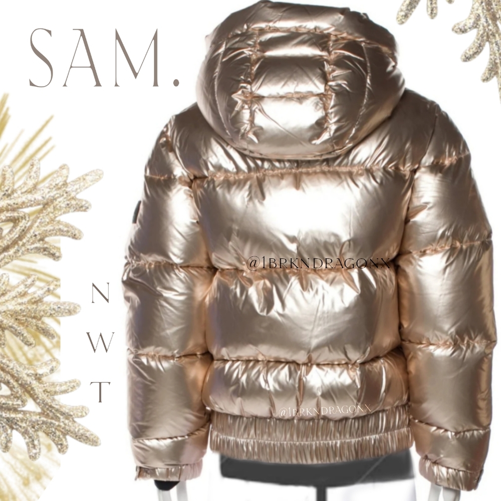 SAM. Women's Metallic Duck Goose Down Jacket Champagne Light Gold  XL NWT - Picture 8 of 16